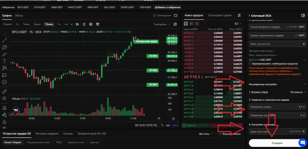 Спотовый DCA-бот OKX настроить